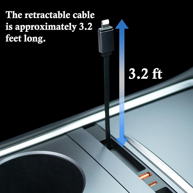 Car USB Hub Charger for Tesla Center Console with Fast Charging Retractable Cables Phone Charger Docking Station Accessories(Model Y 2021-2024 & Model 3 2021-2023)