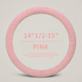 Furry Winter Car Steering Wheel Cover for Women, Soft Fleece Short Plush Warm Universal Auto Accessories for Vehicle, Sedan, Fuzzy, Anti Slip, Pink, Standard Size, 14.75-15.15in