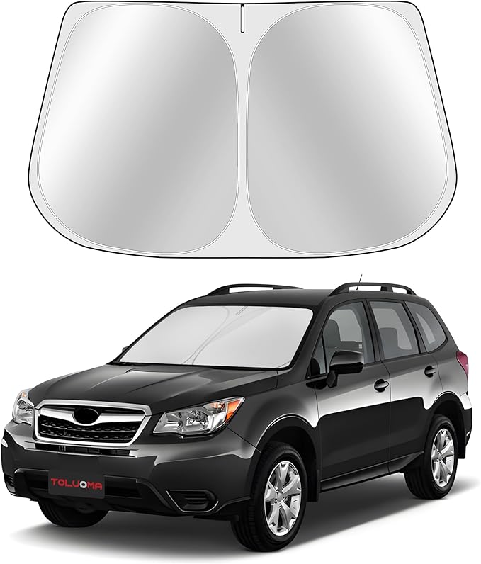 Toluoma Custom Fit Windshield Sun Shade for S-UBA-ru Forester 2014-2018 - Full Coverage, 210T Reflective Fabric, Double-Layer Design - Blocks 99% UV Rays, Keeps Car Cool, Easy to Install and Store