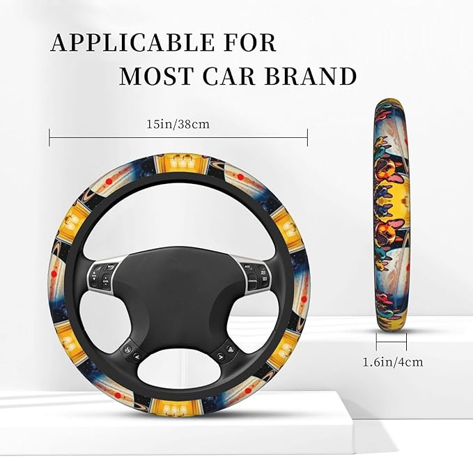 Pit-Bull Print Neoprene Steering Wheel Covers Women Men Car Accessories, Universal 15 Inch Fit Auto, Suvs, Truck