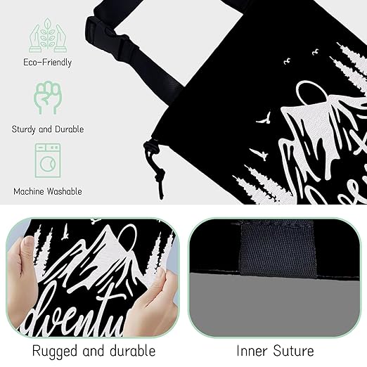 NHNXHWIA Adventure Awaits Car Garbage Bag,Nature Mountain Waterproof Small Car Trash Bag Hanging Back of Seat,Drawstring Hanging Car Trash Bag with Adjustable Buckle for Car Accessories