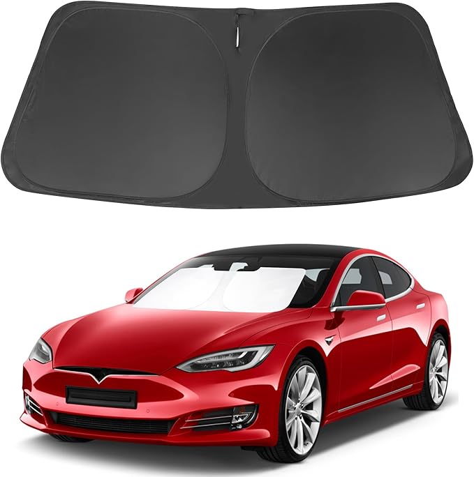 Windshield Sun Shade Custom Fit 2012-2024 2025 Tesla Model S Accessories (Fit Long Range/LR Model) Foldable Sunshade Sun Blocker Visor Protector