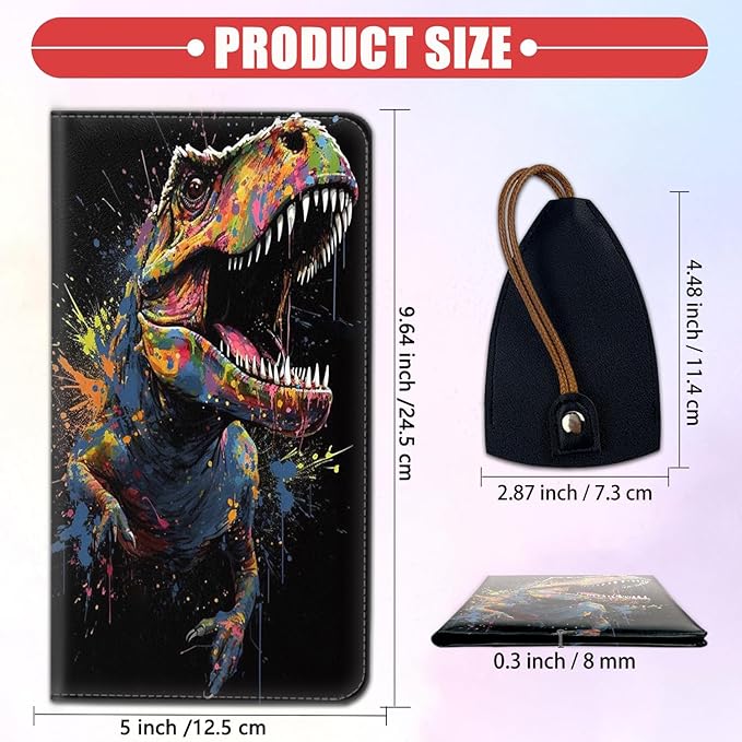 Car Document Holder with Magnetic Shut, Car Registration & Insurance Card Holder, Waterproof PU Leather Glove Box Organizer Vehicle Accessories Driver License for Women/Men, Watercolor Dinosaur