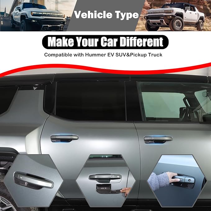 Suetlcoity Car Door Bowl Scratch Protector for Hummer EV Accessories Exterior Door Handle Bowl Cover Protection Trim for Hummer EV SUV Truck 2022-2024 2025 4 Doors, ABS Plastic (Carbon Fiber Style)