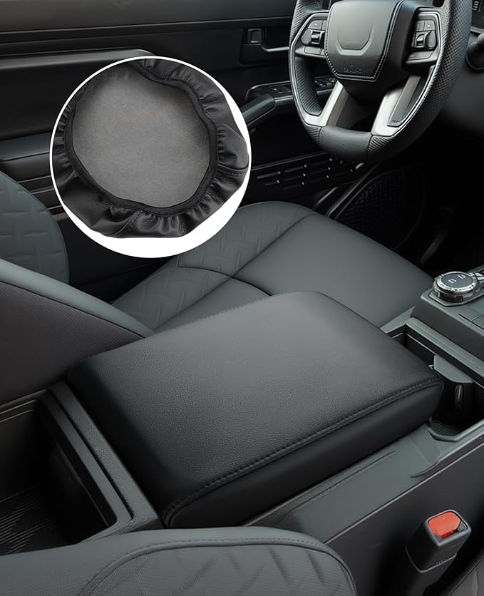 INTGET Center Console Cover for 2026 Toyota Tacoma Accessories 2024 2025 & 2025 2026 4Runner Accessories Leather Car Middle Armrest Arm Rest Box Lid Seat Protector Cushion(Black Stitches, 2024+)