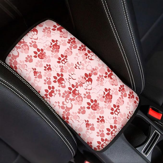 Pink Dog Paw Center Console Cover Protect from Pet Claws Universal Armrest Cover Pad Easy to Install 12.3 x 7.5 Inch Universal Car Interior Accessories Decoration