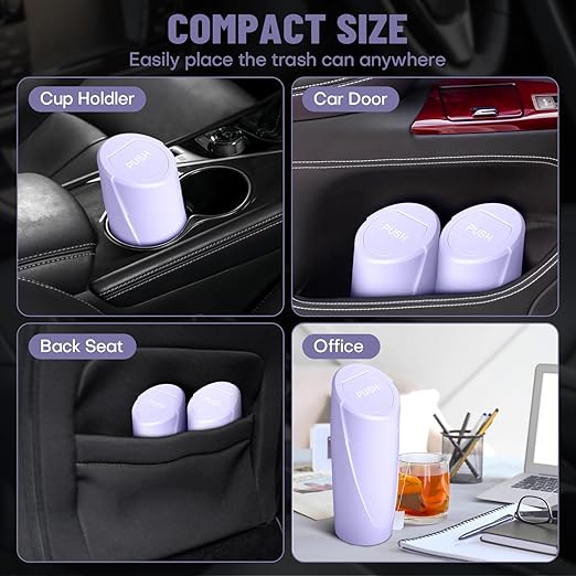 SGLRT Car Trash Can Bin with Lid - Car Garbage Can Cup Holder - Light Purple Mini Leakproof Vehicle Garbage Bin with 20pcs Trash Bags-Automotive Organizers and Storage for Front Back Seat Accessories