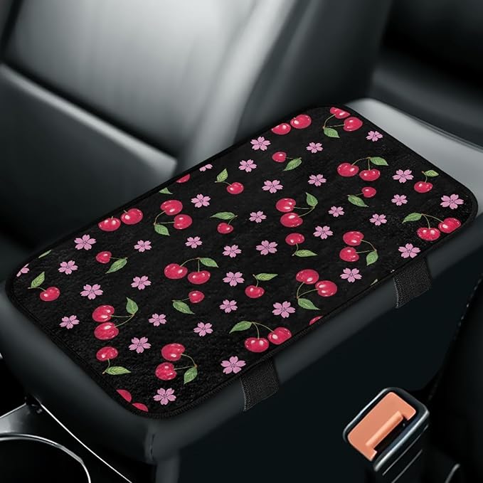 CLOHOMIN Cherry Car Center Console Cover Accessories Cherry Blossom Armrest Seat Box Cover for Most Car, Truck, SUV Thick Automotive Arm Rest Cushion Pad