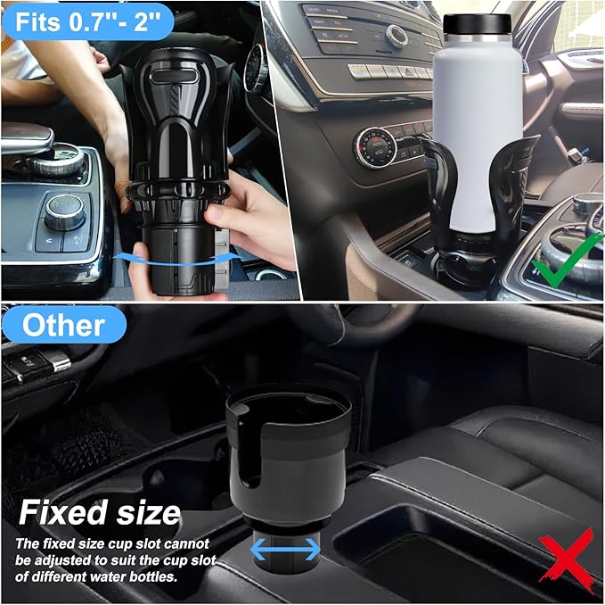 Car Cup Holder Expander, Cup Holder Insert Adapter with Expandable Arm and Adjustable Base,Fits Car, Truck, RV, SUV 12-64 oz and Big Bottles Mugs in 3'' - 6.2''Most Coffee Mugs Bottles,Cups