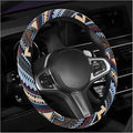Boho Steering Wheel Cover, 15 Inch Coarse Flax Cloth Ethnic Style Anti-Slip Car Wheel Wrap, Universal Breathable Bohemian Steering Wheel Protector for Cars Vans Trucks (H)