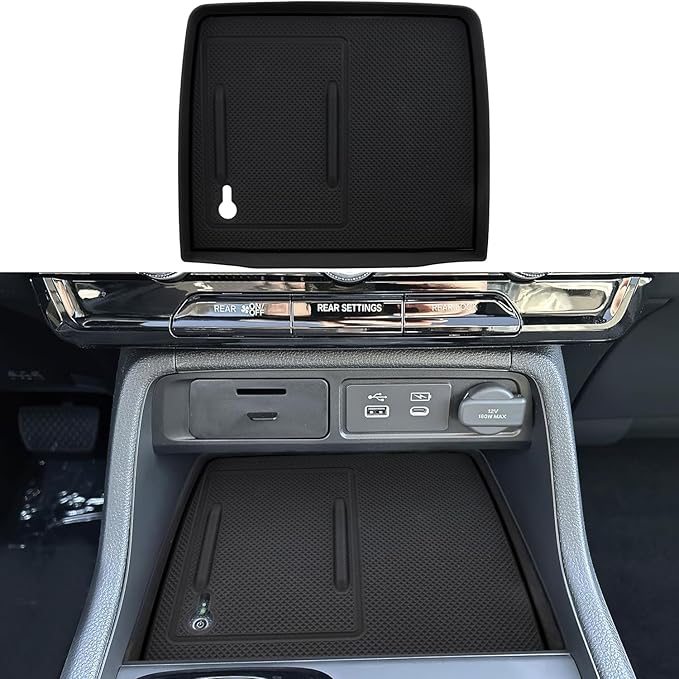 Center Console Silicone Mat Fit for Honda Pilot Accessories 2023-2025 2026 for Passport Accessories 2026 Wireless Charging Mat Non-Slip Protector Pad (Black)