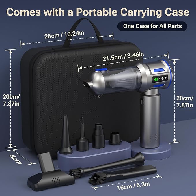 Yomile Mini Vacuum Cleaner, 2 in 1 27000PA Brushless Car Vacuum &250000RPM Air Duster 9000mAh Battery Air Blower Wireless Handheld Vacuum for Car,Office and Home