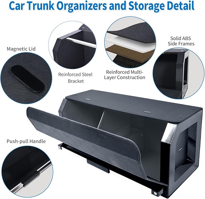 Trunk Organizer for SUV, Leather Collapsible Car Organizers with Magnetic Lid & Sturdy Handle, Waterproof Car Trunk Storage Box for Sedan Minivans Fits Travel, Camping (Black 27.5''*11.4 ''* 12.2'')