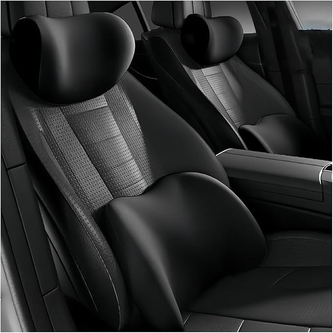 Car Lumbar Support Pillow and Car Neck Pillow Kit for Lexus RC 2015-2020 2021 2022 2023 2024 2025 2026, Car Seat Neck Back Rest Pillows, Ergonomic Car Seat Headrest & Lumbar Cushion,A Black