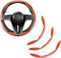LevChall Carbon Fiber Steering Wheel Cover, 3-Piece Set Anti-Skid Comfortable Grip Segmented Butterfly Design, Easy Snap-On Installation Universal Fit 99% Cars, Orange