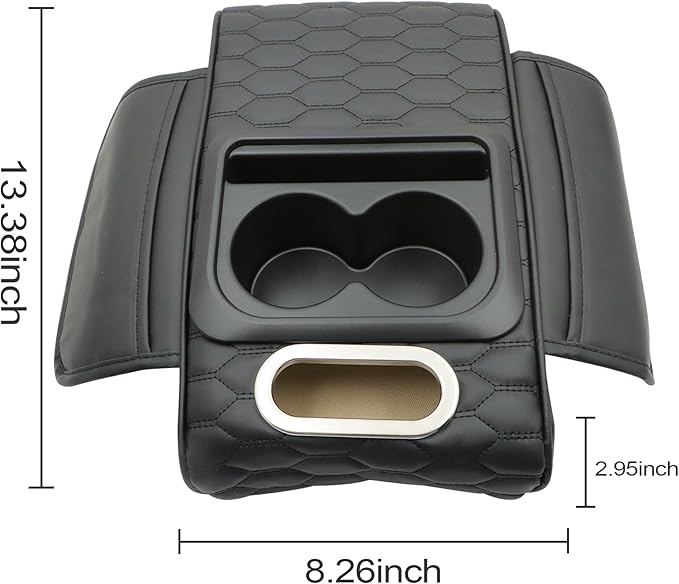AOUTTUOA Universal Car Multifunctional Armrest Heightening Pad Microfiber Leather Black Multifunctional Car Armrest Cushion Storage Cup Holder Phone Storage Slot