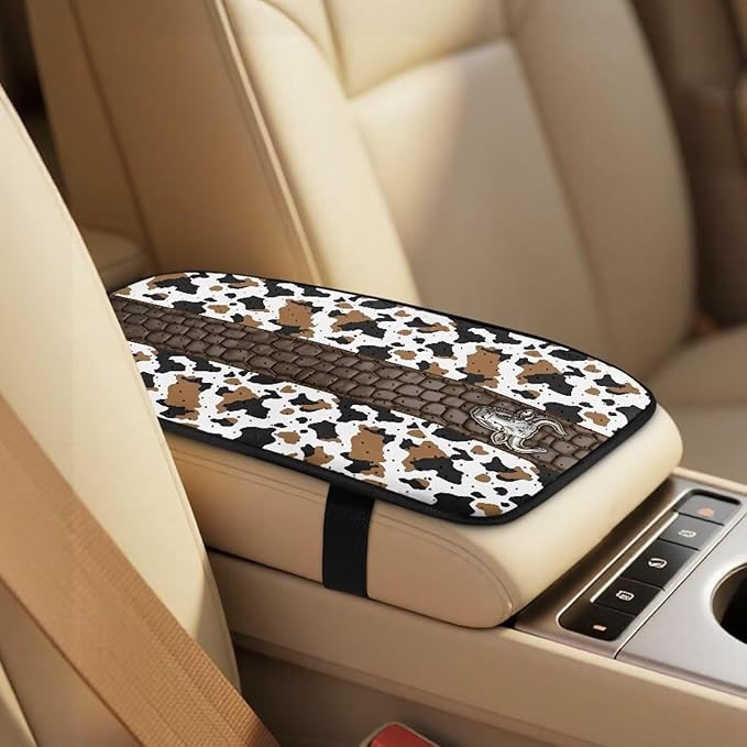 Qeluxign Cow Print Bull Automotive Seat Covers 5 Piece Universal Fit Car Accessories with Soft 2 Pack Seat Belt Cover Pads and Center Console Armrest Covers for SUV Truck Interior Set