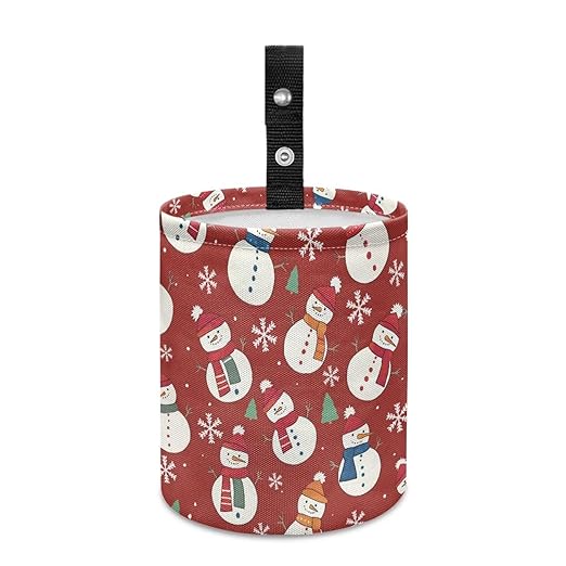 Christmas Snowman Car Trash Bag Waste Basket with Adjustable Buttons Collapsible Car Storage Bag Multipurpose Road Trip Essentials for Outdoor Activities