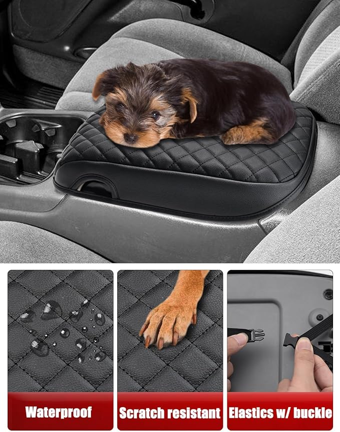 KBH Center Console Armrest Cover for 2003-2006 Chevrolet Chevy Silverado, Tahoe, Suburban, Avalanche & GMC Sierra, Yukon, Bucket Seat Only, Vinyl Leather, Arm Rest Cushion Protector, Black
