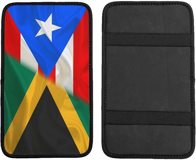 Auto Center Console Pad Puerto Rico Porto Rico Puerto Rican and Jamaica Jamaican Flag Wavy Car Armrest Cover Armrest Seat Handrail Box Cover Cushion Universal Decoration Protector Accessories