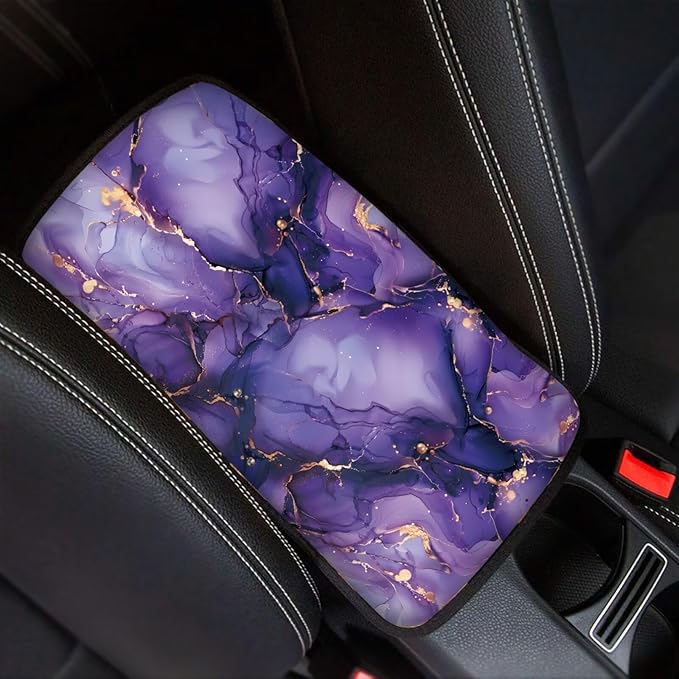 Mintutlipy Purple Marble Car Center Console Cover Car Storage Box Mat Car Decoration Universal 12.3×7.5 Inches Armrest Protector for Most Cars