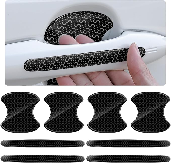 OFBAND 8PCS Car Door Handle Protector with Reflective Design, Universal Fit, Black, Plastic, Reflective, Door Handle Scratch Protector