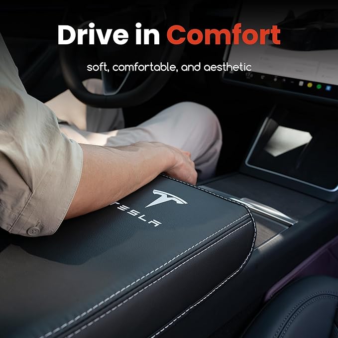 Polwlamks Center Console Armrest Cover for Model Y / 3, Soft Leather Pad Armrest Protector Compatible with New Tesla Refresh Model Y (2020-2026) / Model 3 (2019-2025), Tesla Armrest Box Cushion