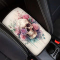 Skull Rose Print Armrest Cushion Cover for Car Neoprene Car Center Console Cushion Pad Non Slip Decorative Armrest Seat Box Cover for SUV Truck Sedan