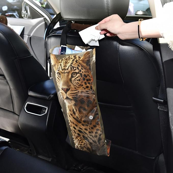 ALAZA Hanging Car Trash Bags Garbage Bag Trash Can for Back Seat Small Cheetah Leopard 2 Washable Storage Bag Retractable 2 Pack