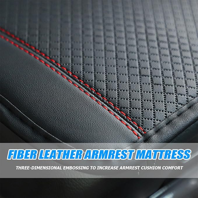 Armrest Pad for Car, PU Leather Auto Center Console Cushion Mat, Four Seasons Automotive Armrest Seat Box Cover, Universal Vehicle Interior Accessories for SUV, Truck, Van (Black/Red)