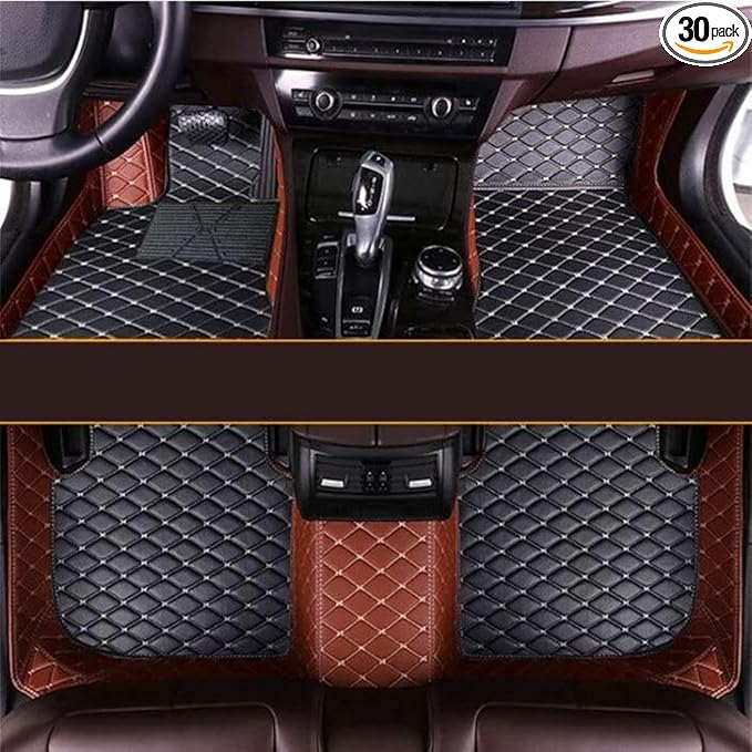 Custom Luxury Leather Car Floor Mats Upgrade Your Car's Interior All-Weather Protection for Cars, SUVs, Trucks Compatible with Automotive Mats (Light Brown+Black Beige)