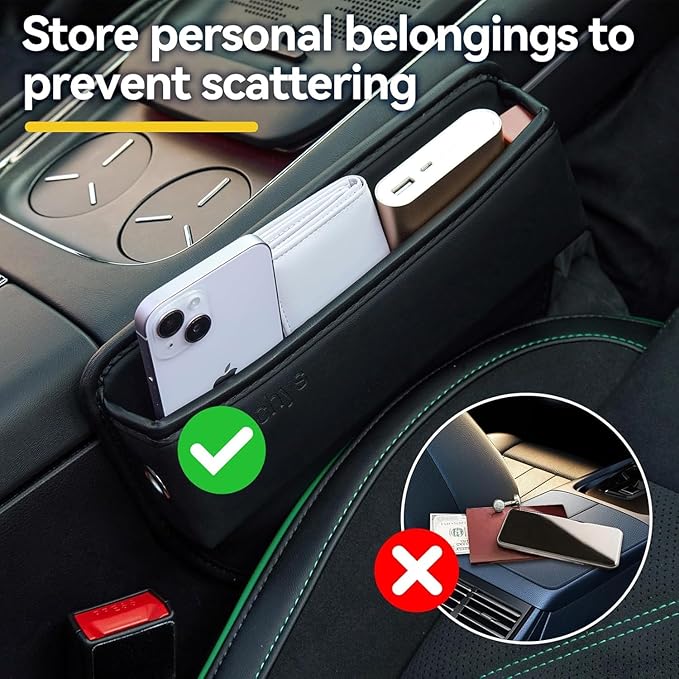 Car Seat Gap Filler 2 pack Car Gap Filler Seat Organizer Front Seat Leather Car Accessories for Women Men, Car Essentials for SUV Truck, Adjustable Seat Gap Filler Organizer for Phones, Keys, Cards