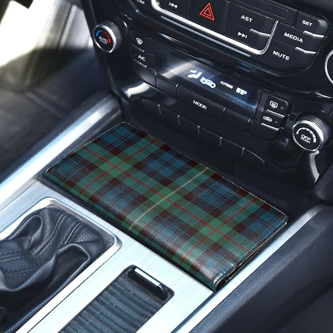 GuoChe Plaid Tartan Car Registration and Insurance Holder Glove Box Organizer Car Document Holder Auto Glove Compartment Essential Blue Green