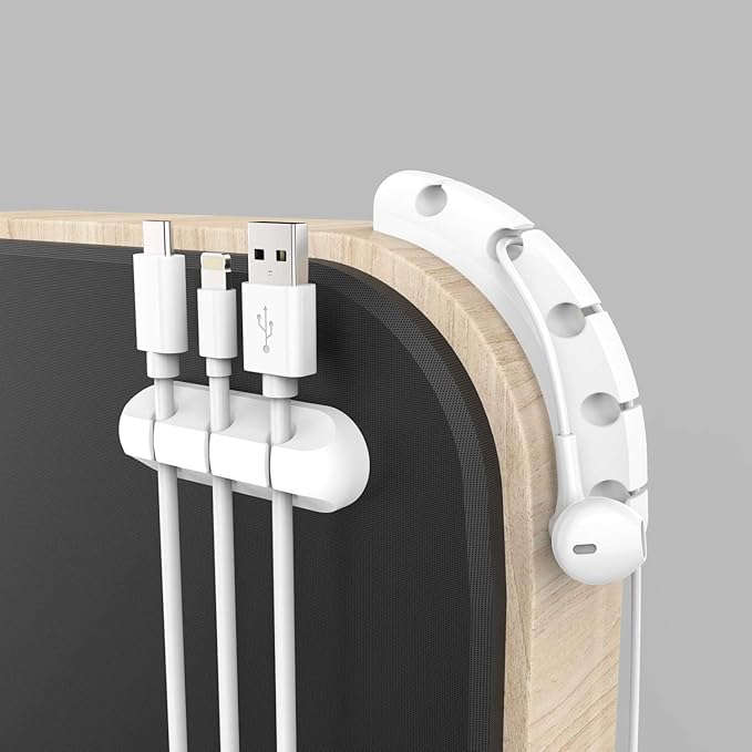 Cord/Cable Organizer White Cord Holder, Wire Organizer USB Cable Management Cord Keeper, 3 Packs Cable Clips for Car Home and Office (7, 5, 3 Slots)