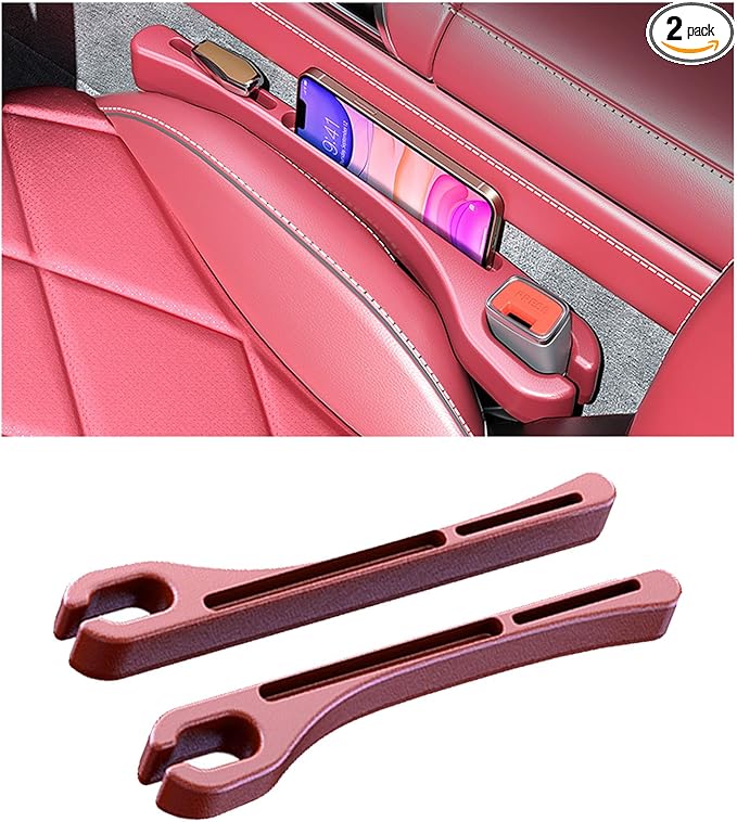 Car Seat Gap Filler, Leather Car Gap Filler Universal Fit for Most Cars and Trucks, Fill The Gap Between Seat and Consoles, Prevents Things from Falling Out, Pack of 2 PCS (Red)