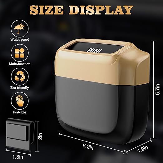 2 Packs Car Trash Can with Lid，Built-in Storage Garbage Bag，Leakproof Vehicle Trash，Car Accessories for Interior,Mini Garbage Bin for Automotive, Office, Kitchen,Bedroom，with 60pcs Trash Bags