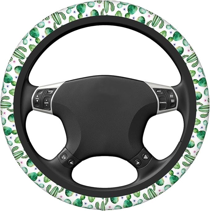 Green Cactus Steering Wheel Cover for Women Men Girls, Universal 15 Inch Cute Anti Slip Steering Wheel Protector Car Accessories Interior for Auto Truck SUV