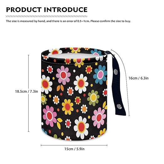 Colorful Hippie Flowers Car Trash Can Collapsible Car Waste Basket Container Waterproof Auto Storage Box Travel Accessories