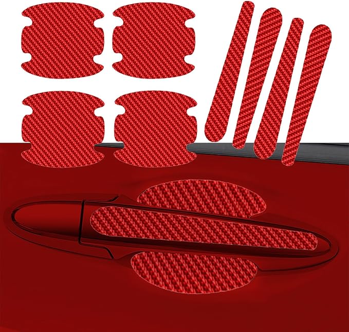 Gunhunt 8 PCS Car Door Handle Protectors, Carbon Fiber Anti Scratch Stickers, Side Sticker, Prevent Paint Chipping, Universal for Most Trucks (Red)
