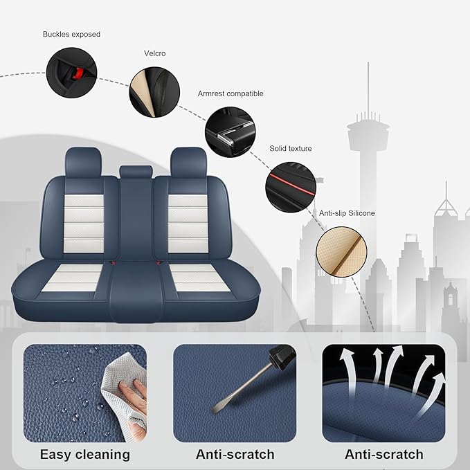 JOJ Car Seat Cover for Ford Excursion Seat Covers for Cars 2000-2005,Leather Waterproof Car Seat Covers Full Set,All Weather Tech Car Seat Protector,8 Seats Cream Blue