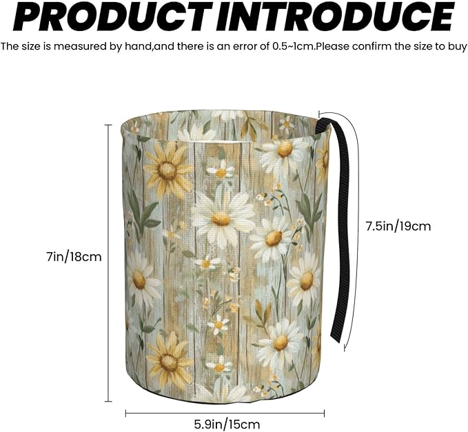 Watercolor Daisy Car Trash Can,Car Accessories Waterproof Car Organizer Foldable Portable Trash Bin Can Be Hung on The Back Seat Garbage Can for Various Cars