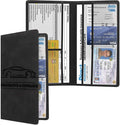 Car Registration & Insurance Card Holder PU Leather Vehicle Glove Box Organizer for License, ID, and Documents (Black)