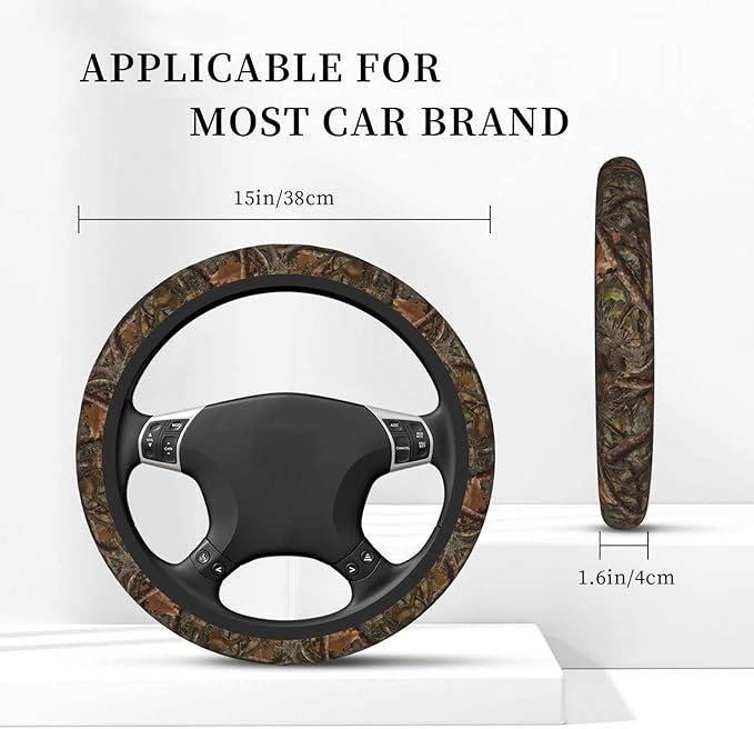 Forest Camouflage Steering Wheel Cover Neoprene Universal 15 Inches Car Steering Wheel Protector for Women Men