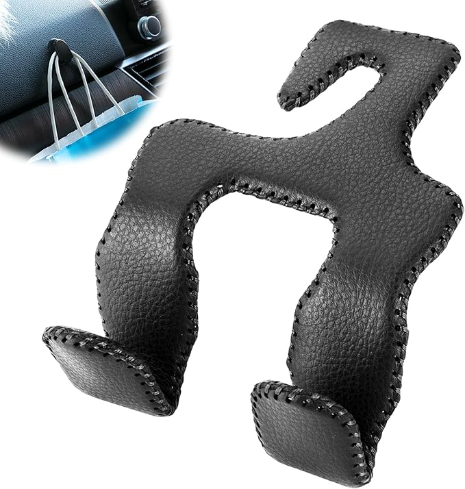Headrest Hooks for Car, Car Back Seat Storage Organizer Purse Holder Bags Upgraded 2 in 1 Durable Leather Purse Hanger Car Essentials for Women Interior Accessories,1-Pack,Black