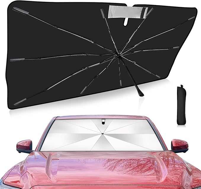 2025 Upgrade Windshield Sun Shade Umbrella Custom Fit for Toyota Tacoma 2016-2024 2025 Foldable UV Protection Car Cover, Emergency Rain Shield & Dashboard Protector - Durable Auto Accessory
