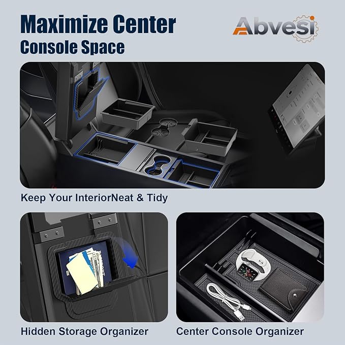 10PCS All-weather Center Console Organizer & Screen Protector Kit for Tesla Model 3 Highland 2024-2026,Includes Storage Boxes,Camera Cover,Cup Holder,Charging Pad & Mirror Frame Interior Accessories