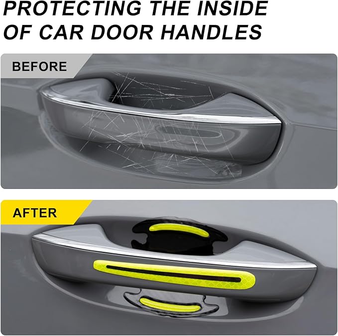 8 Pcs Reflective Door Handle Sticker, PVC Cup Protector, Universal Auto Protective Film, Anti-Scratches Stickers for Most Cars, SUV and Vans (Green)