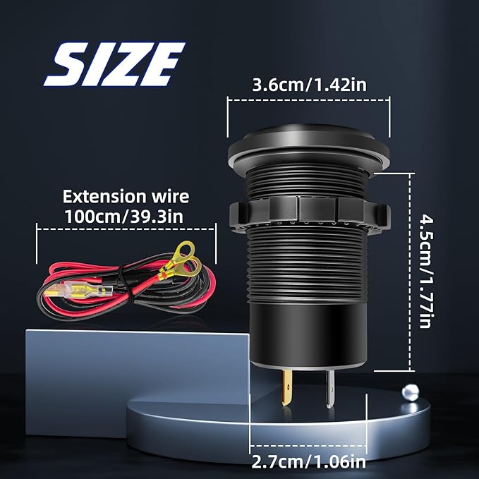 12V USB Outlet Wire USB Charger, 3 Port 12V/24V Charger Socket for Cars, Boats, RVs, Trucks, Golf Carts, and Motorcycles and More (Pack of one)