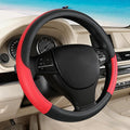 Black & Red Car Steering Wheel Cover, Microfiber, Leather Patchwork, Universal 14.5-15 Inch Leather Anti-Slip Breathable Auto Steering Wheel Covers for Men Women