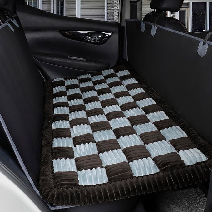HAPYFOST Dog Bed for Car Back Seat, Non-Slip Backseat Dog Car Bed Mat, Soft Furry Travel Pet Mat, Washable Blanket Custom Fit for Backseat Extenders and Hammock Seat Covers(54"×25" Gray)